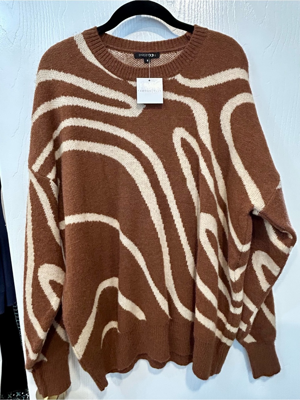 NWT Papermoon Abstract Zebra Print Sweater Oversized Cinnamon Cream Boutique